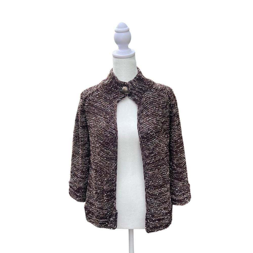 BCBGMaxAzria Brown Gold Chunky Knit One Button Cardigan Y2K Size Small